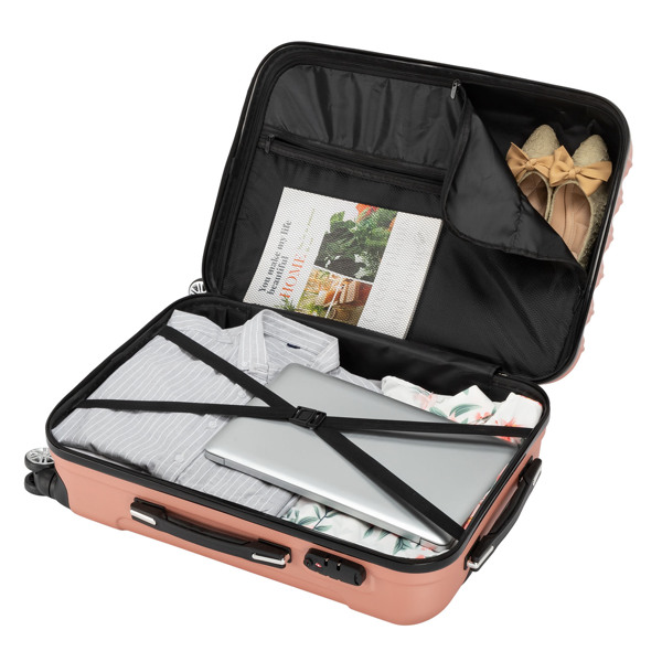 4 Piece Luggage Sets, 16/20/24/28" ABS Durable Suitcase Sets Double Wheels TSA Lock, Rose Gold