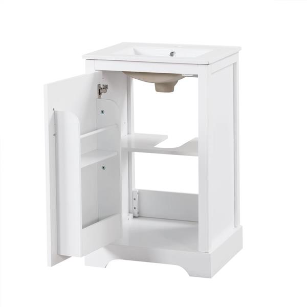 20" Bathroom Vanity with Sink, Bathroom Cabinet with Soft Closing Door, Storage Rack and Adjustable Shelve, White