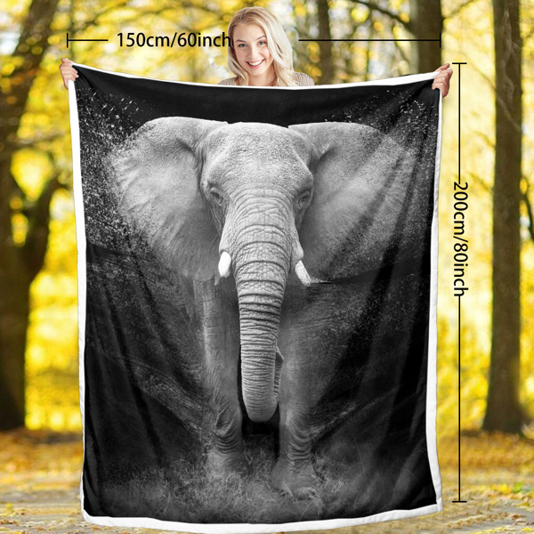 3D Elephant Printed Sherpa Fleece Blanket for Couch Sofa Bed Soft Cozy Fuzzy Black Galaxy Elephant Gifts for Women Adults 130X150cm