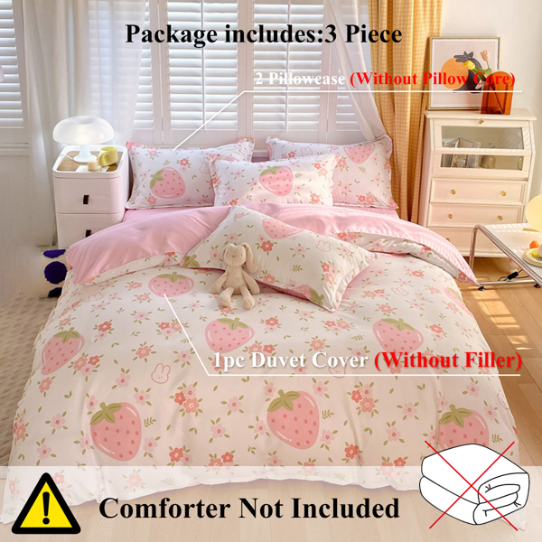 3 Piece Strawberry Duvet Cover Set Strawberry Print Bedding for Home Bedroom Decor Microfiber Quilt Cover Gifts Twin Size