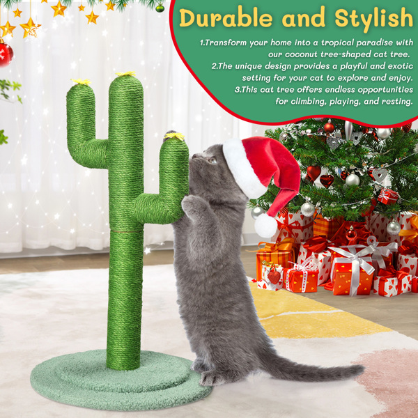 26in Cactus Cat Scratching Post, Cute Cat Scratcher with Natural Sisal Posts & Flower Toppers for Indoor Cats