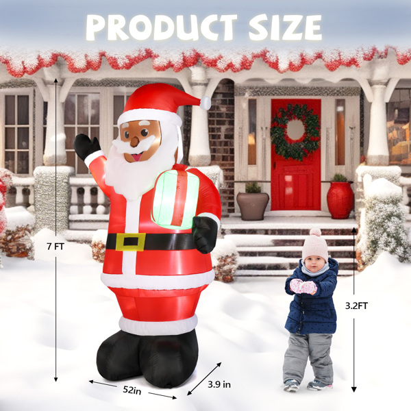 7 FT Lighted Christmas Inflatable Decoration, Inflatable Black Santa Claus Holding Gift, Funny Blow Up Yard Decorations with Built-in LED Lights for Holiday Party Front Yard Lawn Garden Decor