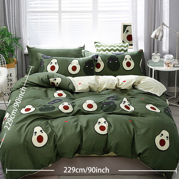 3 Piece Cute Avocado Duvet Cover Set Queen Size for Adults Ultra Soft Bedding Set Green