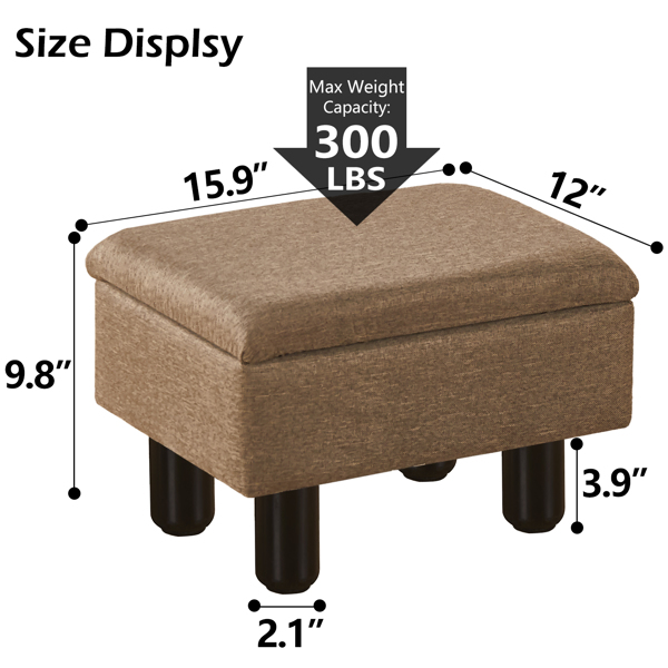 Foot Stool Ottomans Linen Footrest Storage Ottoman Step Stool Seat with Solid Wood Legs Modern Accent Stools for Couch Living Room Brown