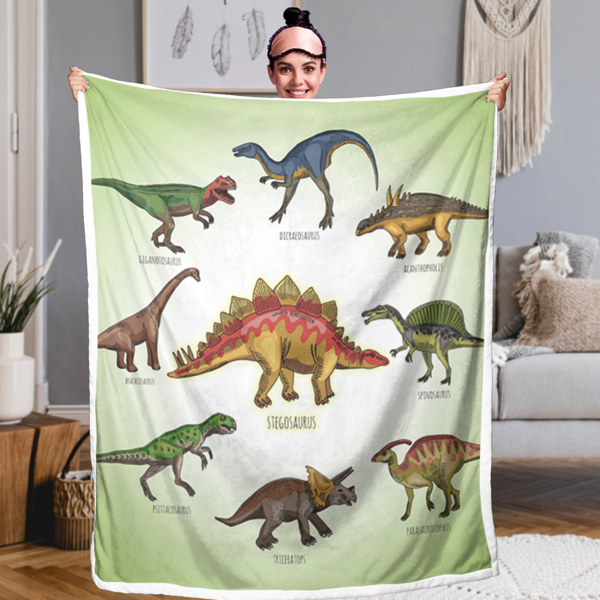 Dinosaur Family Sherpa Fleece Throw Blanket for Boys Girls Adults 50"x60" Fuzzy Soft Warm Blanket for All Seasons