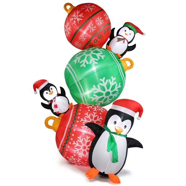 8.9 FT Lighted Christmas Inflatable Decoration, Inflatable Christmas Balls and Penguins, Funny Blow Up Yard Decorations with Built-in LED Lights for Holiday Party Front Yard Lawn Garden Decor