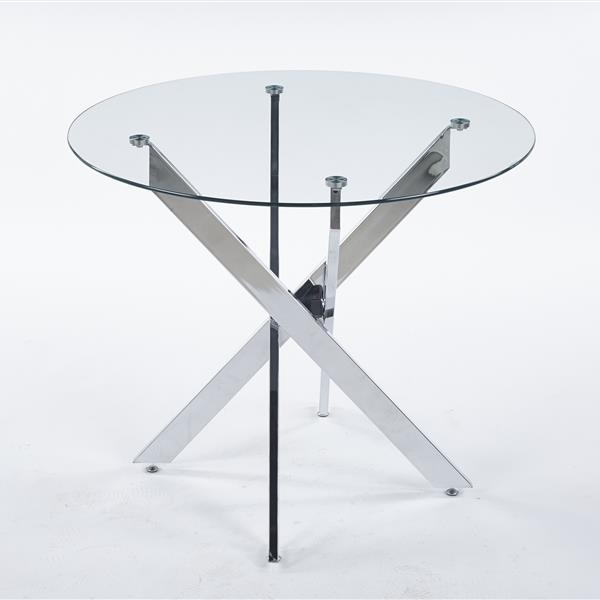 Dining Table with cross metal leg and tempered glass,Modern Space Saving Kitchen Table for Living Room,chrome legs