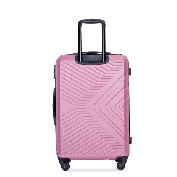 3 Piece Luggage Sets ABS Lightweight Suitcase with Two Hooks, Spinner Wheels, TSA Lock, (20/24/28), Pink