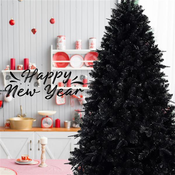 9ft Pre-Lit Black Christmas Tree, Full Halloween Xmas Artificial Tree 3176 Branch Tips, 750 Lights, Metal Hinges, Foldable Base, Holiday Decoration - Black