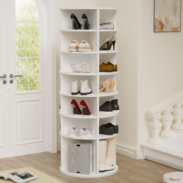 Rotating Shoe Rack Tower, 7-Tier Spinning Shoe Rack, Free Standing 360° Revolving Shoe Organizer, High Bottom Design Shoe Tower Spinning Storage Lazy Susan, Fits 28 Pairs of Shoes