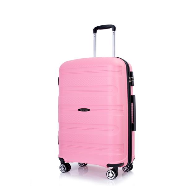 Hardshell Suitcase Spinner Wheels PP Luggage Sets Lightweight Durable Suitcase with TSA Lock,3-Piece Set (20/24/28) ,Pink