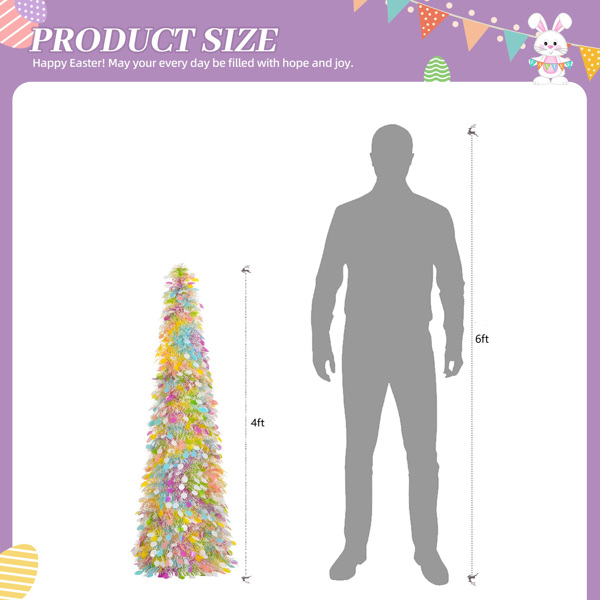 Easter Tree Decorations, 4 FT Artificial Pop Up Easter Pencil Tree with Colorful Eggs Sequins for Easter Spring Party Home Fireplace Decor