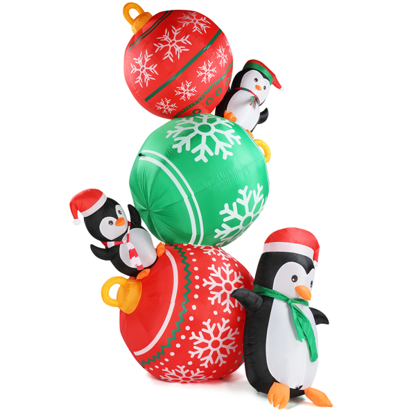 8.9 FT Lighted Christmas Inflatable Decoration, Inflatable Christmas Balls and Penguins, Funny Blow Up Yard Decorations with Built-in LED Lights for Holiday Party Front Yard Lawn Garden Decor