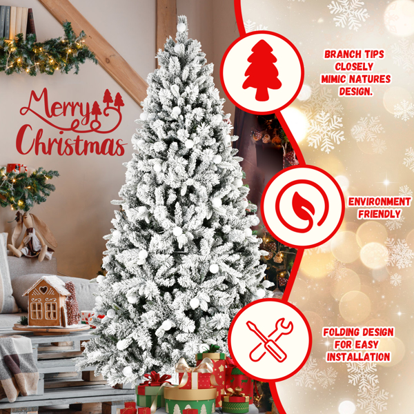 7.5FT PE/PVC/Pine Mixed Christmas Tree with Colorful + Warm Light 10-Function LED, Memory Wire & Easy Power Technology 