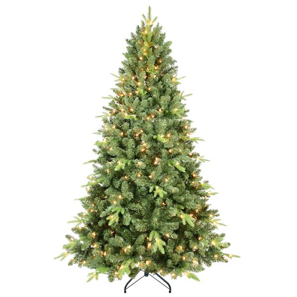 9FT Artificial Christmas Tree with 3509 PE&PVC Mixed Branch Tips, Prelit Hinged Premium Spruce Fake Xmas Trees, Hinged Branch & Foldable Base, Green