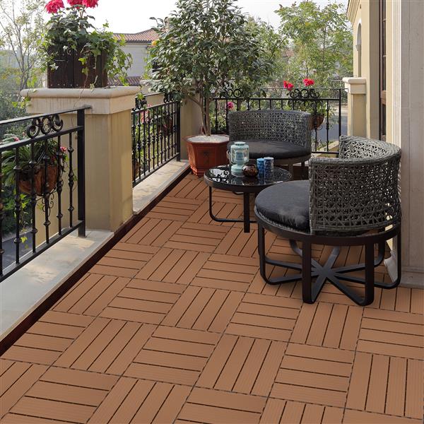 Plastic Interlocking Deck Tiles, 11.8"x11.8"(Pack of 44), Patio Flooring Outdoor Waterproof All Weather Use for Garden Poolside Front/Back Yard, Burlywood