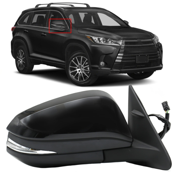 Right Side Door Mirror Fit for 2014-2018 Toyota Highlander, Power Glass Door View Mirror with Heating Function, without Blind Spot Detection,Turn Signal Right/Passenger Side（6Pins）