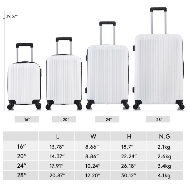 5 Piece Set Luggage Sets Suitcase ABS Hardshell Lightweight Spinner Wheels (16/20/24/28 inch) 