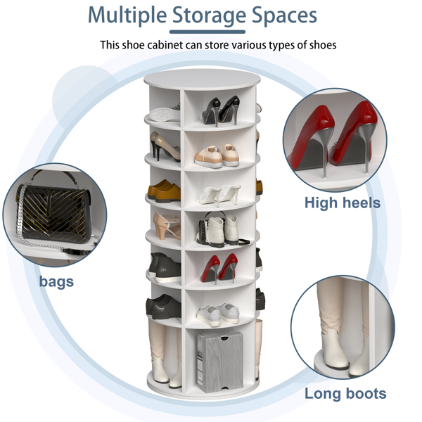 Rotating Shoe Rack Tower, 7-Tier Spinning Shoe Rack, Free Standing 360° Revolving Shoe Organizer, High Bottom Design Shoe Tower Spinning Storage Lazy Susan, Fits 28 Pairs of Shoes