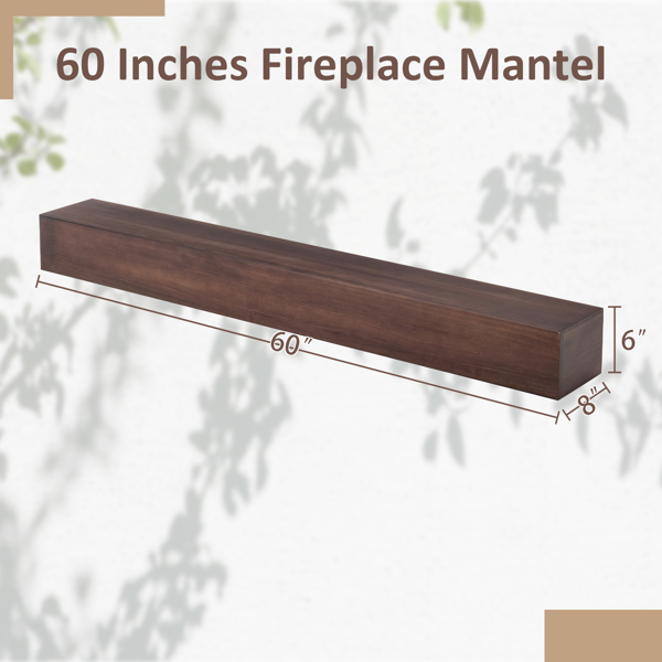 60" Fireplace Mantel, made of Solid Pine, Wall-Mounted Floating Shelf,Brown