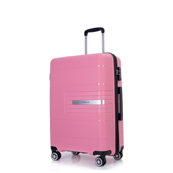 Hardshell Suitcase Double Spinner Wheels PP Luggage Sets Lightweight Durable Suitcase with TSA Lock,3-Piece Set (20/24/28) , Pink