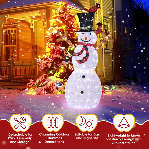 Lighted Snowman Christmas Yard Decorations, Pre-lit Snowman and Birds with 170 LED White Lights and Stakes for Xmas Outdoor Holiday Indoor Decor Lighted Holiday Displays