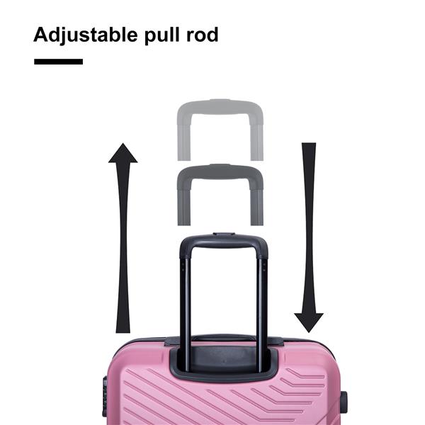 3 Piece Luggage Sets ABS Lightweight Suitcase with Two Hooks, Spinner Wheels, TSA Lock, (20/24/28), Pink