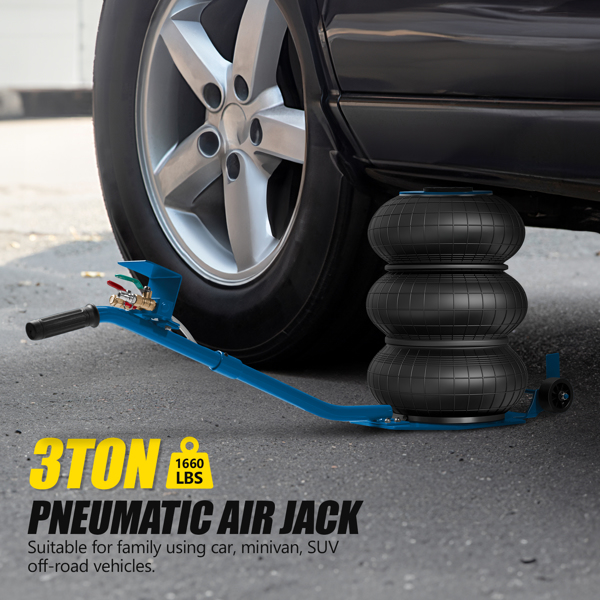 Air Jack, 3 Ton/6600 lbs Triple Bag Air Jack, Air Bag Jack Lift Up to 15.75 Inch, 3-5S Fast Lifting Air Bag Jack for Cars with Adjustable Long Handle