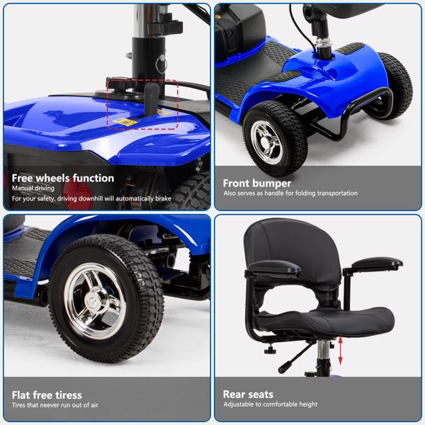 4 Wheel Mobility Scooter for Seniors, Electric Power Wheelchair with Lights and Long Range Battery