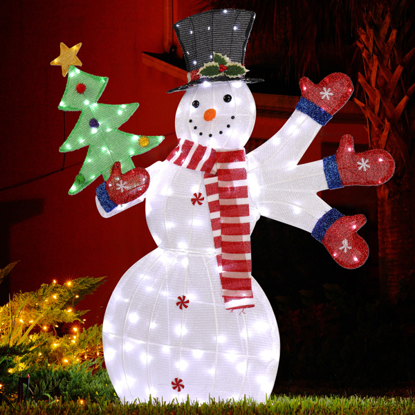 Lighted Snowman Christmas Yard Decorations, Pre-lit 2D Snowman Waving Hands with 170 LED Warm White Lights and Stakes for Xmas Outdoor Holiday Indoor Decor Lighted Holiday Displays