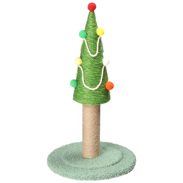 22in Christmas Tree Scratching Post, Cute Cat Scratcher with Natural Sisal Covered Frame & Colorful Little Balls for Indoor Cats