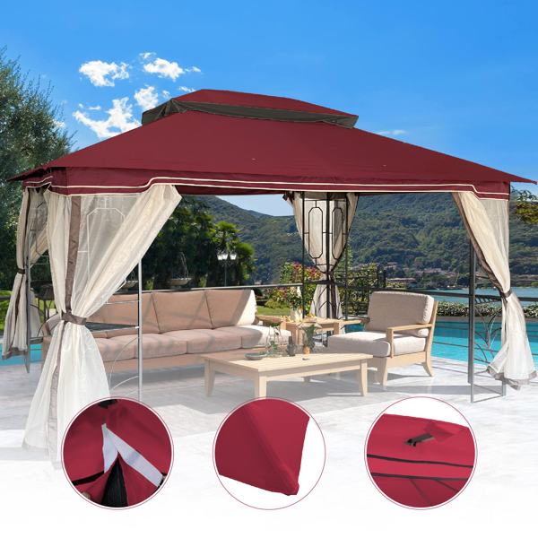 13x10 Ft Patio Double Roof Gazebo Replacement Canopy Top Fabric,Red [Sale to Temu is Banned.Weekend can not be shipped, order with caution]