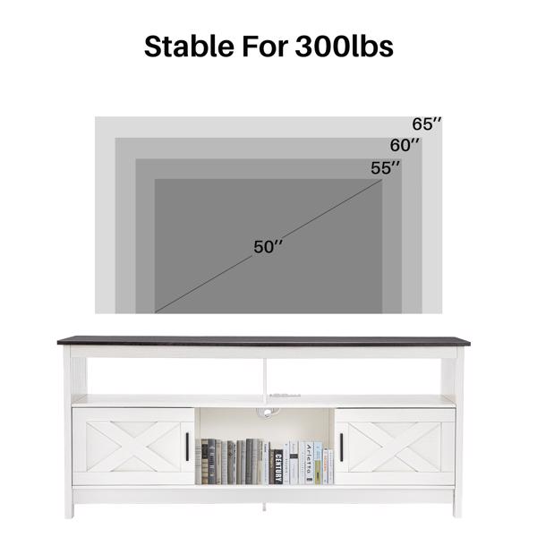 Fernsehkommode, TV Schrank für 65 Zoll, TV Sideboard mit Steckdosen, TV Board mit Ablageschränken & offenem Regal, Landhausstil Fernsehtisch für Wohnzimmer,150x40x65 cm (Schwarz)