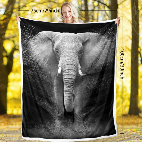 3D Elephant Printed Sherpa Fleece Blanket for Couch Sofa Bed Soft Cozy Fuzzy Black Galaxy Elephant Gifts for Women Adults 150X200cm