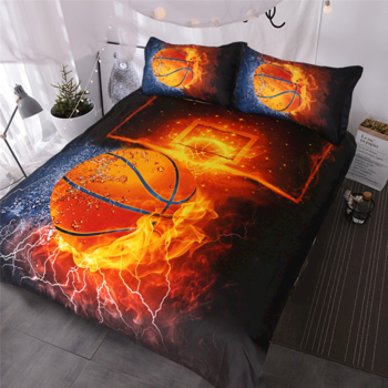 Flame Basketball 3pcs Soft Duvet Cover Set Sport Comforter Cover for kids Full