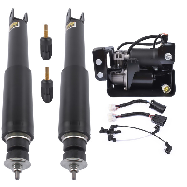 Pair Rear Shock Absorbers + Air Compressor Pump Set For Cadillac Escalade Chevrolet Suburban Tahoe GMC Yukon 5.3L 6.2L V8 2015-2019 23151122 15254590