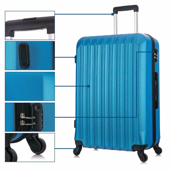 5 Piece Set Luggage Sets Suitcase ABS Hardshell Lightweight Spinner Wheels (16/20/24/28 inch) Blue