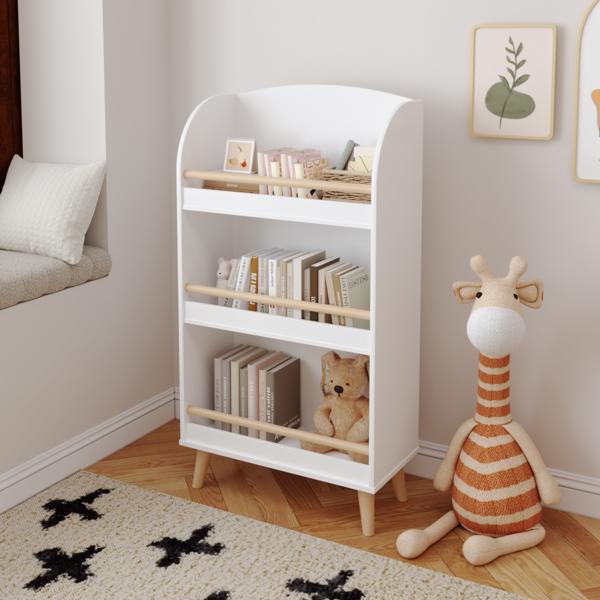 Kids Bookshelf, 3-Tier Bookcase, Book Organizer, toy Storage Cabinet Organizer, White 