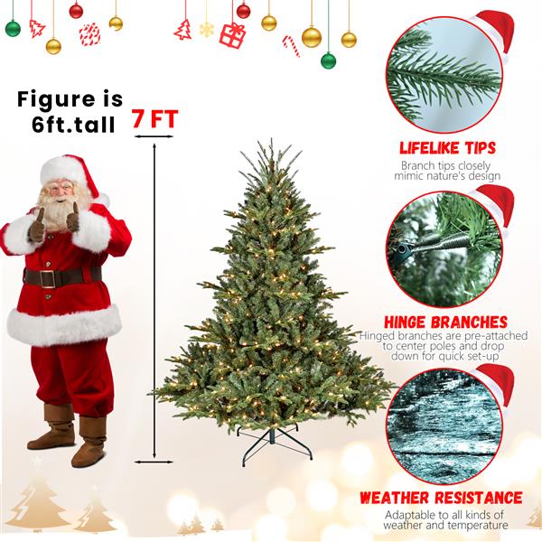 8FT Christmas Tree Simulate Nature Advanced Materials Premium Hinged Spruce Artificial Douglas Firs Tree, Christmas Holiday Party Atmosphere Decoration New Year Celebration PE + PVC Xmas Tree