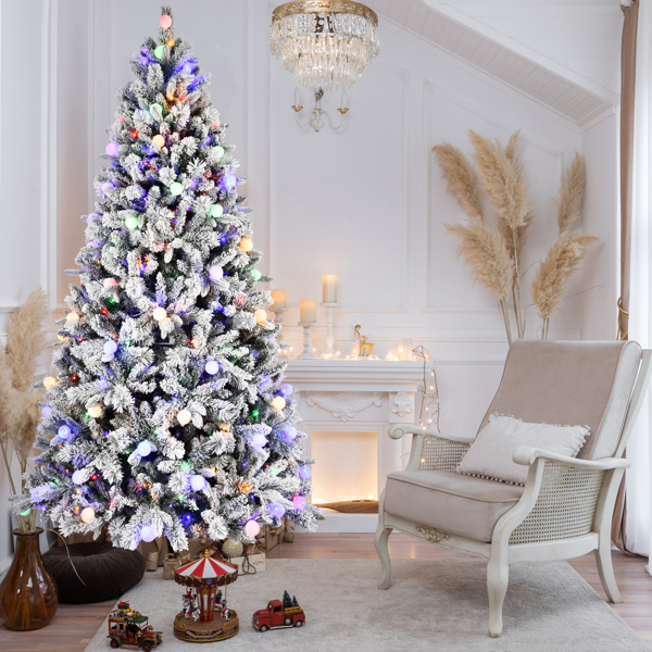 7.5FT PE/PVC/Pine Mixed Christmas Tree with Colorful + Warm Light 10-Function LED, Memory Wire & Easy Power Technology 