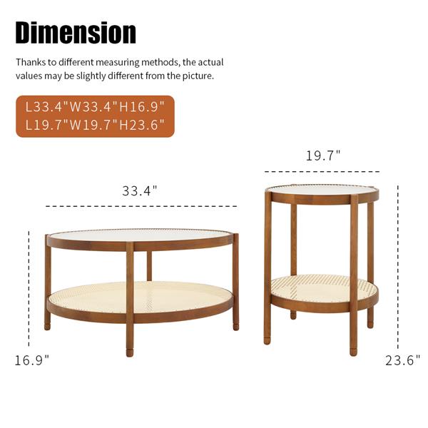 2-Piece Modern Farmhouse Living Room Coffee Table Set, Stylish and Elegant Nesting Round Wooden Table,Side End table set for Living Room,Bedroom