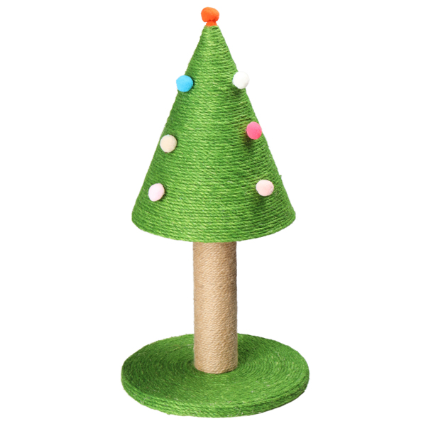 25in Christmas Tree Scratching Post, Cute Cat Scratcher with Natural Sisal Covered Frame & Colorful Little Balls for Indoor Cats