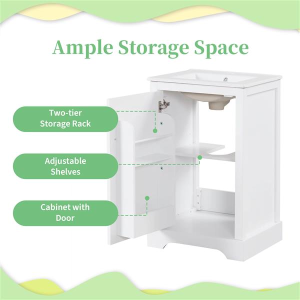 20" Bathroom Vanity with Sink, Bathroom Cabinet with Soft Closing Door, Storage Rack and Adjustable Shelve, White