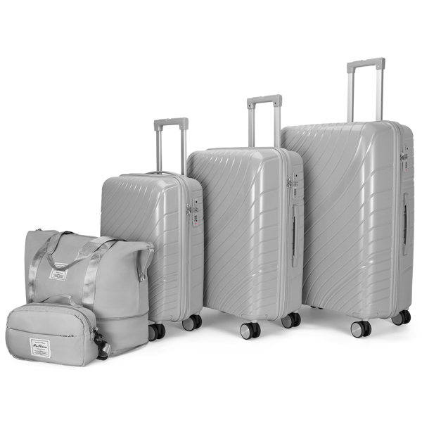 FCH five-piece suitcase 20-24-28 inch trolley case + two-piece handbag suitcase PP trolley case 20in 24in 28in PP material iron trolley full color light gray