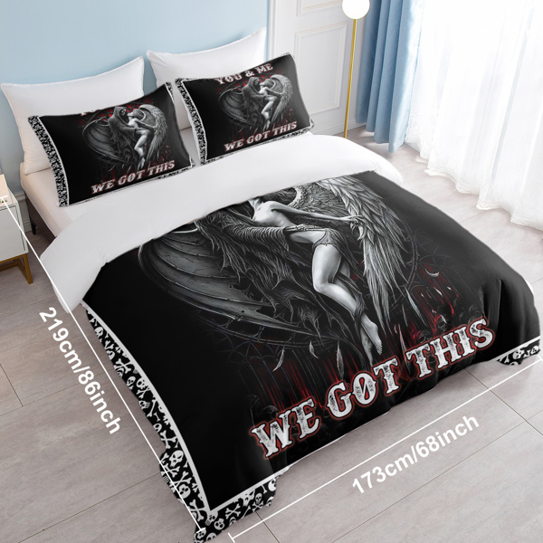 3pcs Soft and Comfortable Death and Angel Print Duvet Cover Set for Bedroom and Guest Room - Includes 1 Duvet Cover and 2 Pillowcases (Core Not Included) Full Size