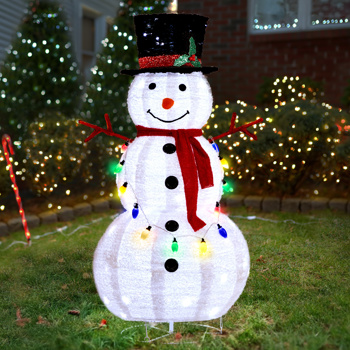 4FT Lighted Snowman Christmas Yard Decorations, Pre-lit Pull Up Snowman with 100 White LEDs, Multi-color Light String and Stakes for Xmas Outdoor Holiday Indoor Decor Lighted Holiday Displays