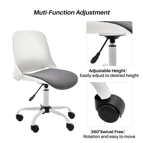 Kleiner Schreibtischstuhl, Bürostuhl ohne Armlehnen, Ergonomischer Bürostuhl mit überkreuzten Beinen,für kleine Räume, Height Adjustable Folding Office Chair for Home Office