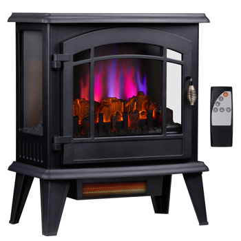  20\\" Electric Fireplace Stove, Freestanding Indoor Fireplace Heater with 3-Level Dimmable Flame Effect and 8H Timer, Remote Control, 1400W, Black