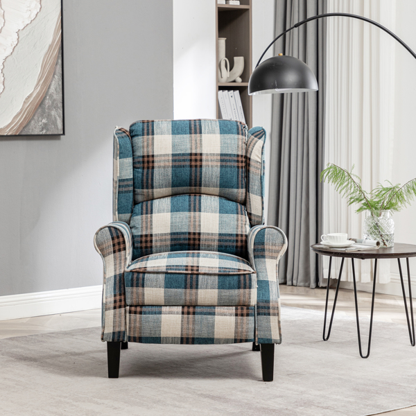 Vintage Armchair Sofa Comfortable Upholstered leisure chair / Recliner Chair for Living Room, Blue Check