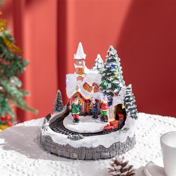 Animated Christmas Village Scene, Pre-Lit Musical Holiday Decoration with LED Lights, Rotating Train, 2 Musicians and 1 Commander